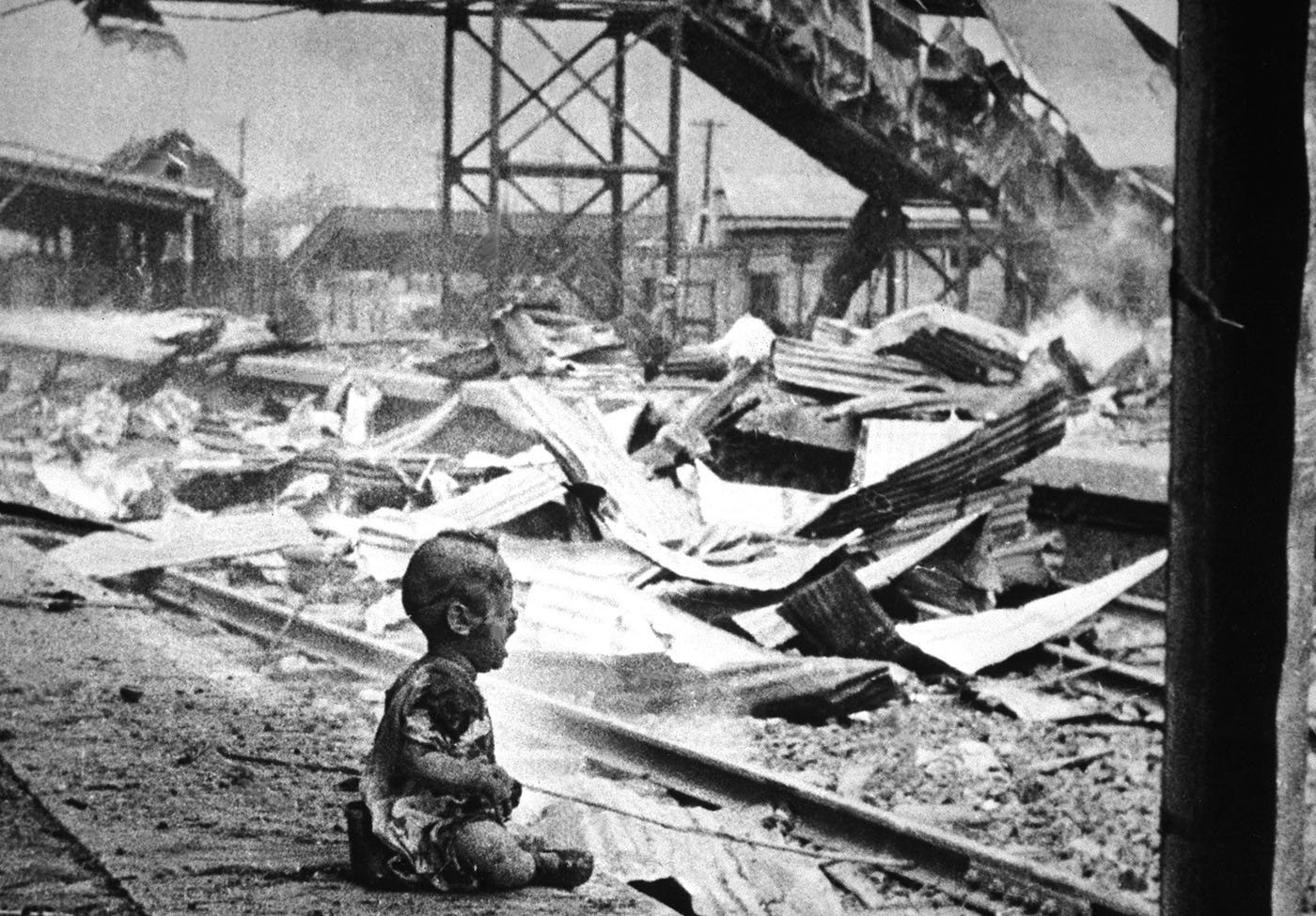 Bloody Saturday - a crying Chinese baby amid the bombed-out